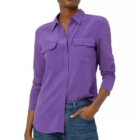 Equipment Women's Sz XXS Purple Slim Signature Silk Long Sleeve Shirt - Picture 1 of 6